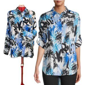 Karl Lagerfeld Graffiti Print Blouse Shirt Size Medium